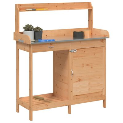 vidaXL Potting Table with Cabinet Brown 110.5x45x124.5 cm Solid Wood Fir