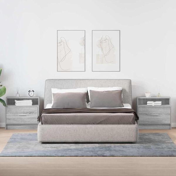 vidaXL Bedside Cabinets with Drawer 2 pcs Grey Sonoma 51x31x47 cm
