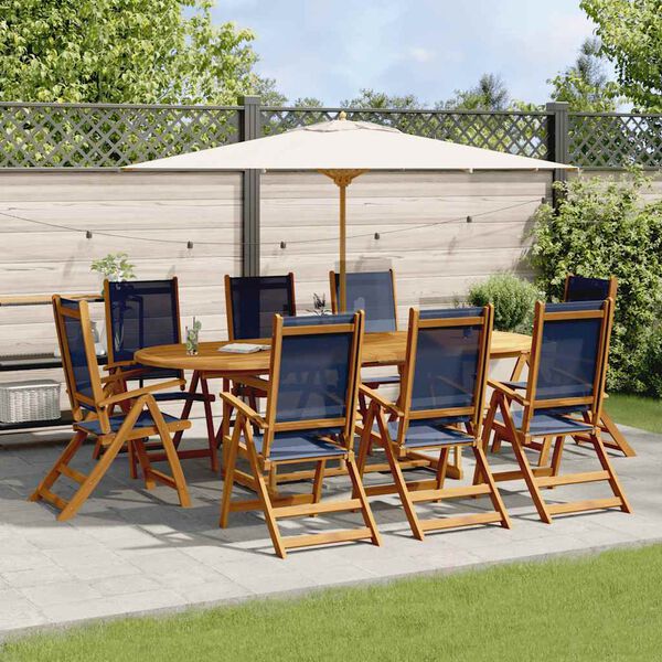 vidaXL 9 Piece Garden Dining Set Solid Wood Acacia and Textilene