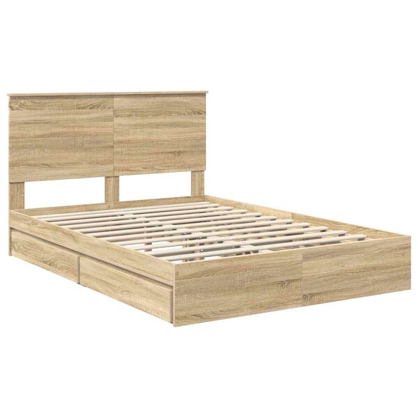 vidaXL Storage Bed with Drawer Sonoma Oak 140 x 200 cm Engineered Wood