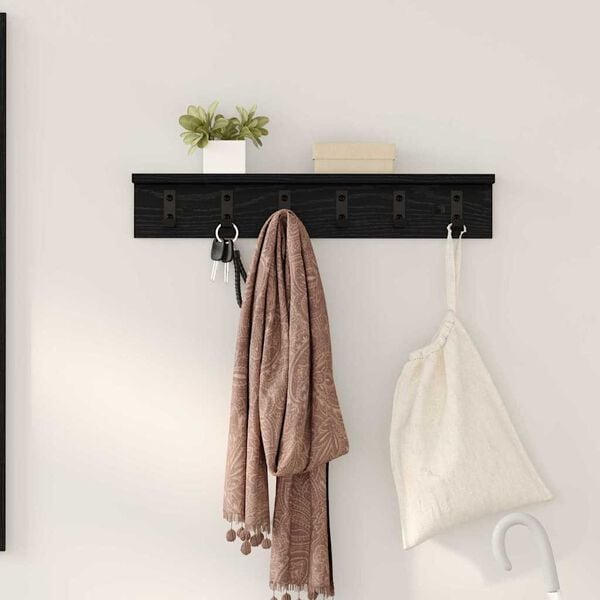 vidaXL Wall-Mounted Coat Rack Black Oak 60 x 10.5 x 10.5 cm