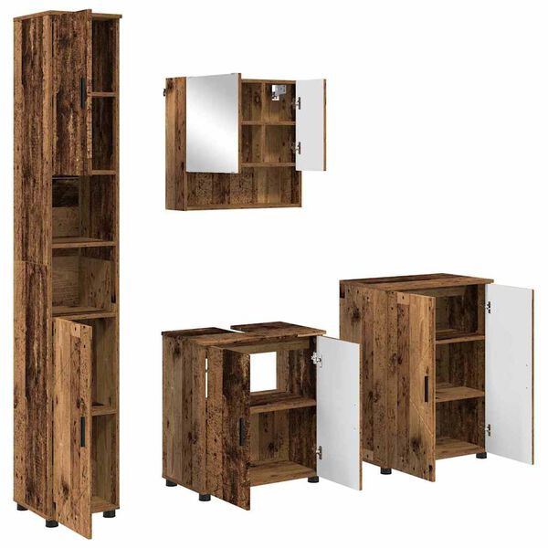 vidaXL Bathroom Furniture Set 4 pcs Old Wood Engineered wood & Metal