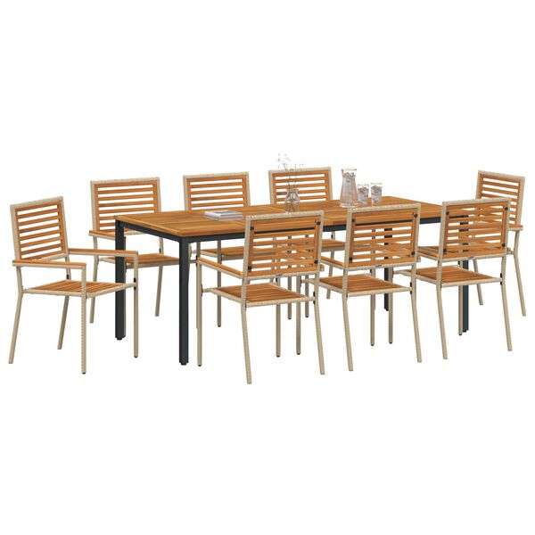 vidaXL Garden Dining Set 9 pcs Beige 200 x 100 x 75 cm Poly Rattan
