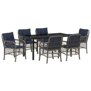 vidaXL Garden Dining Set with Cushion 7 pcs Grey and Black Rattan