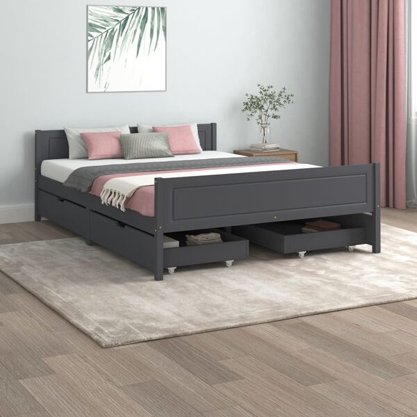 vidaXL Bed Frame without Mattress Dark Grey Solid Wood Pine 140x200 cm (322127+2x321990)