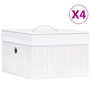 vidaXL Storage Box | Set of 4 | White | Bamboo and woven fabric