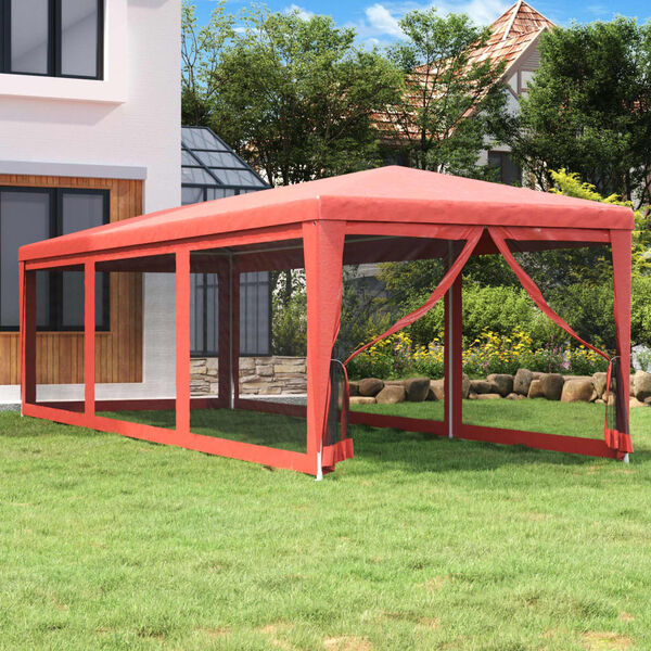 vidaXL Party Tent with 8 Mesh Sidewalls Red 3x9 m HDPE