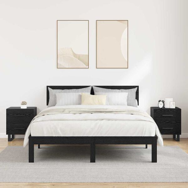 vidaXL Bedside Cabinet with Drawer 2 pcs Black Oak 40 x 35 x 47.5 cm