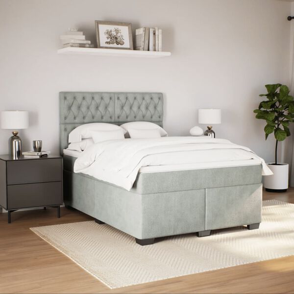 vidaXL Box Spring Bed with Mattress Light Grey 140x190 cm Velvet