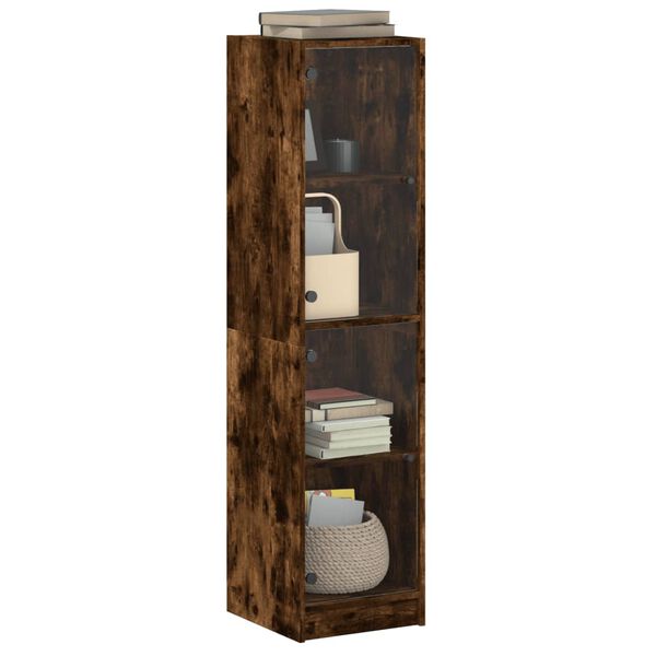 vidaXL Highboard with Glass Doors Smoked Oak 35x37x142 cm