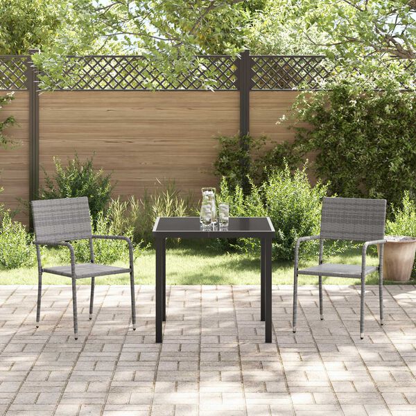 vidaXL Garden Dining Set with Cushion 3 pcs Grey Poly Rattan