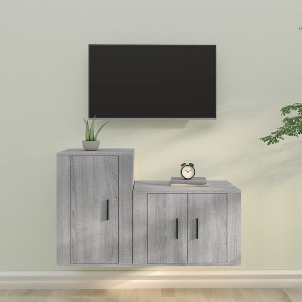 vidaXL 2 Piece TV Cabinet Set Grey Sonoma Engineered Wood