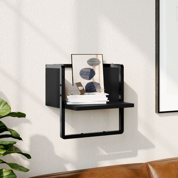 vidaXL Wall Shelf with Bar Black 30x25x30 cm