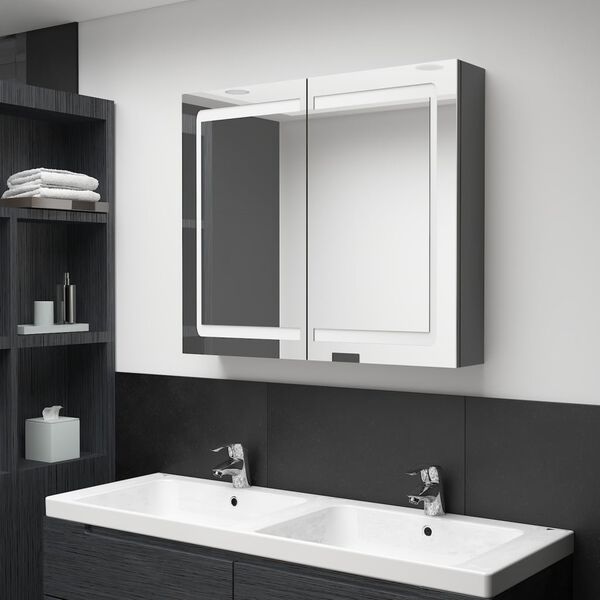 vidaXL LED Bathroom Mirror Cabinet Grey 80x12x68 cm
