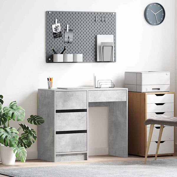 vidaXL Desk with Shelf Concrete grey 90 x 37.5 x 75 cm Engineered Wood