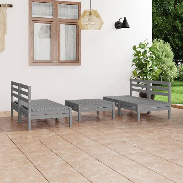 vidaXL 5 Piece Garden Lounge Set Grey Solid Pinewood