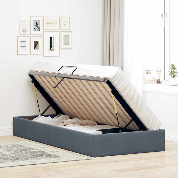 vidaXL Storage Bed with Mattress Dark Grey 90 x 190 cm Velvet