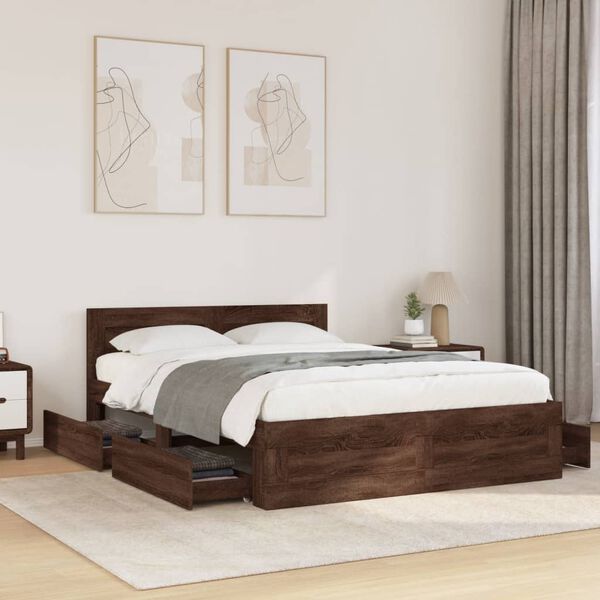 vidaXL Bed Frame with Headboard without Mattress Brown Oak 140x190 cm