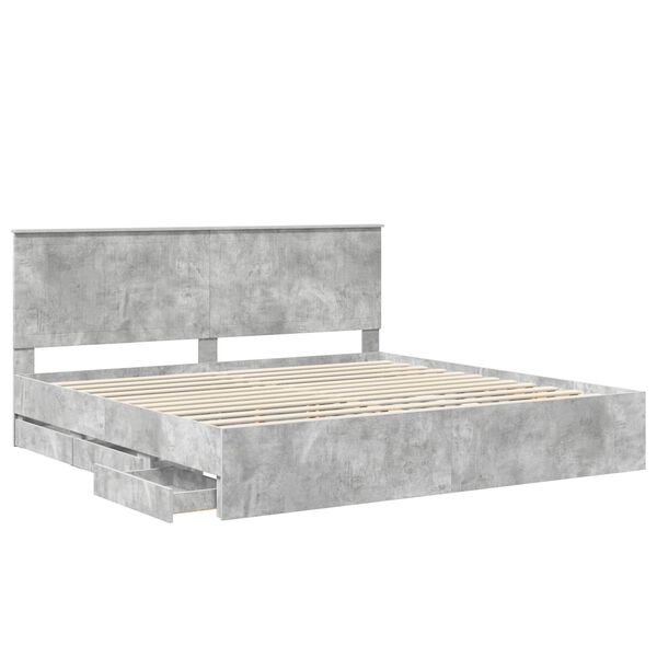 vidaXL Bed Frame with Drawer Concrete Grey 200 x 200 cm Engineer Wood