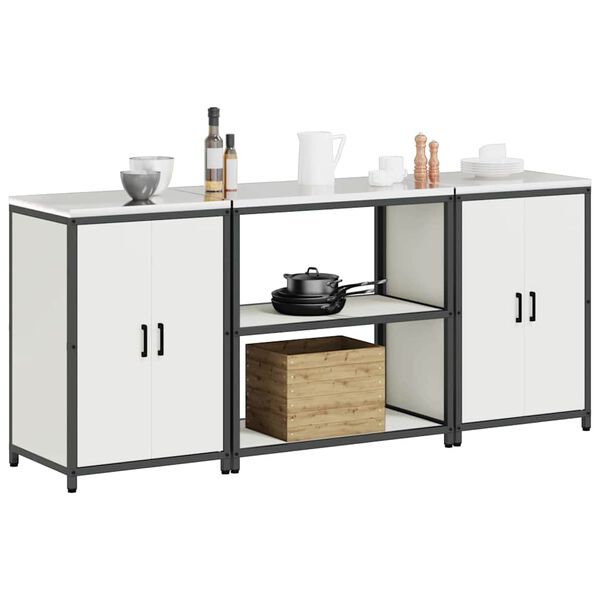 vidaXL Kitchen Storage Set with Shelf 3 pcs White Cold-rolled Steel