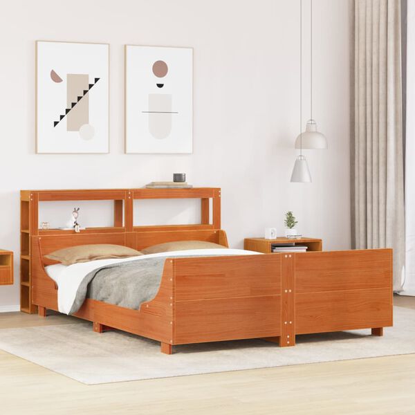 vidaXL Bed Frame without Mattress Wax Brown 135x190 cm Double Solid Wood Pine