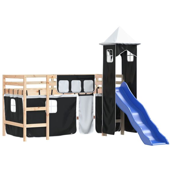 vidaXL Kids' Loft Bed with Tower without Mattress White&Black 80x200cm