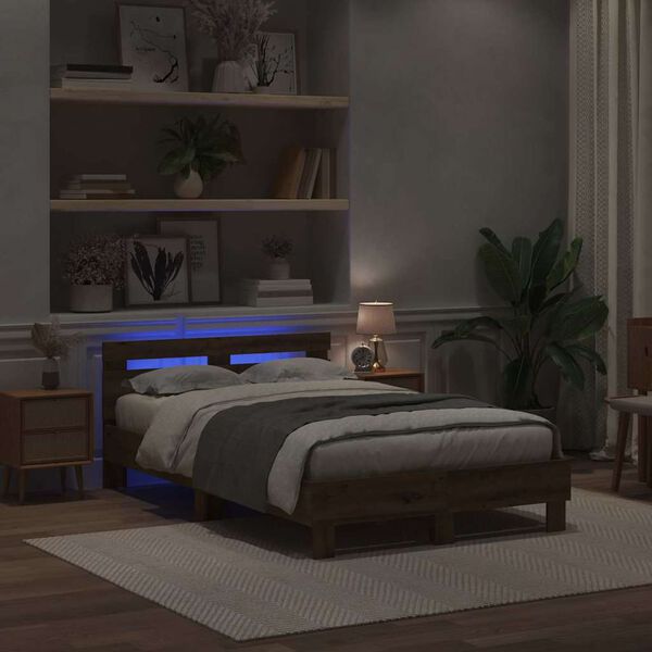 vidaXL Bed Frame with LED Artisan Oak 135 x 190 cm Engineered Wood