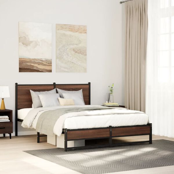 vidaXL Metal Bed Frame without Mattress Brown Oak 137x190 cm