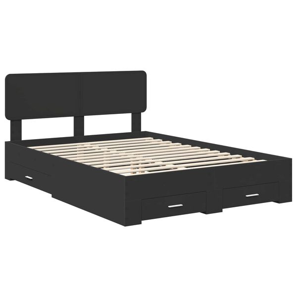 vidaXL Bed Frame with Headboard Black 150 x 200 cm Engineered Wood