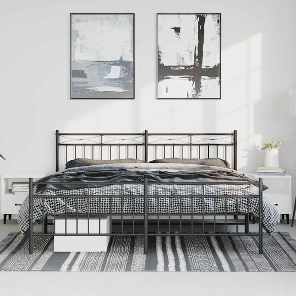 vidaXL Metal Bed Frame without Mattress with Footboard Black 193x203cm