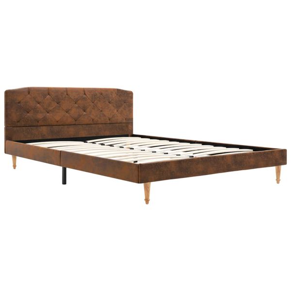 vidaXL Bed Frame without Mattress Brown Faux Suede Leather 135x190 cm Double