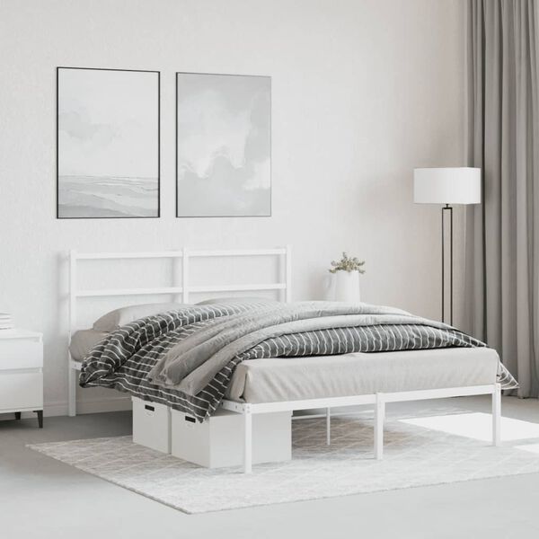 vidaXL Metal Bed Frame without Mattress with Headboard White 140x190cm