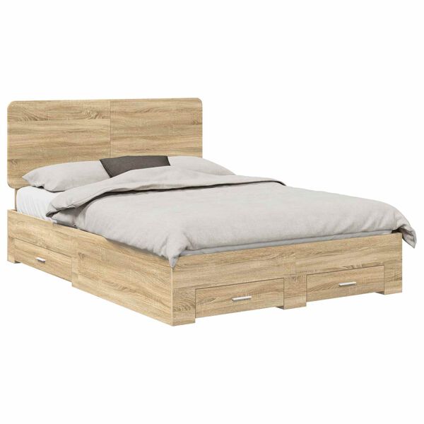 vidaXL Bed Frame with Drawer Sonoma Oak 140 x 200 cm Engineered Wood