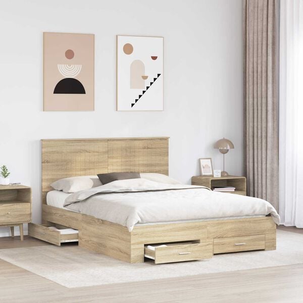 vidaXL Bed Frame with Drawer Sonoma Oak 150 x 200 cm Engineered Wood
