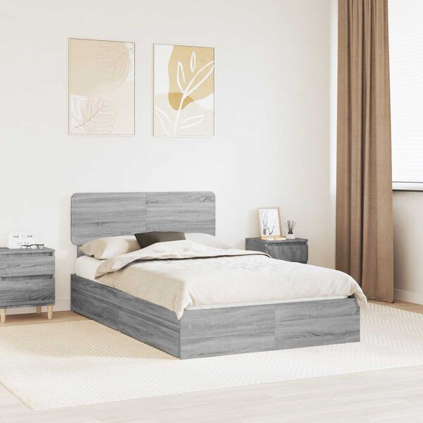 vidaXL Storage Bed Grey Sonoma 135 x 190 cm Engineered Wood
