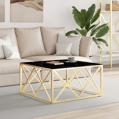 vidaXL Coffee Table Gold 80x80x40 cm Stainless Steel and Glass