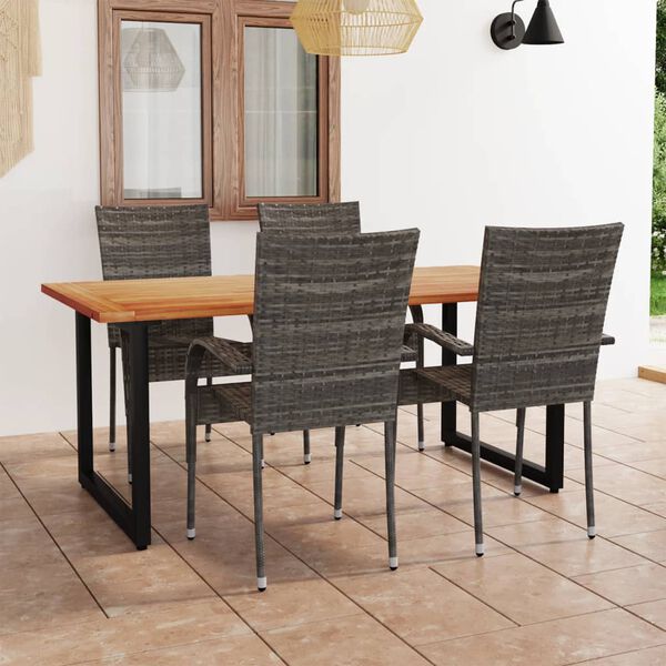 vidaXL 5 Piece Garden Dining Set Poly Rattan Grey