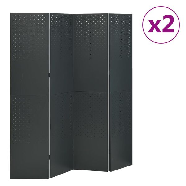 vidaXL 4-Panel Room Dividers 2 pcs Anthracite 160x180 cm Steel