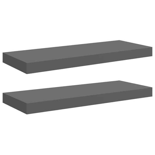 vidaXL Floating Wall Shelves 2 pcs High Gloss Grey 60x23.5x3.8 cm MDF
