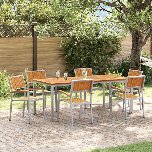 vidaXL Garden Dining Set 7 pcs Grey and brown 200 x 90 x 75 cm