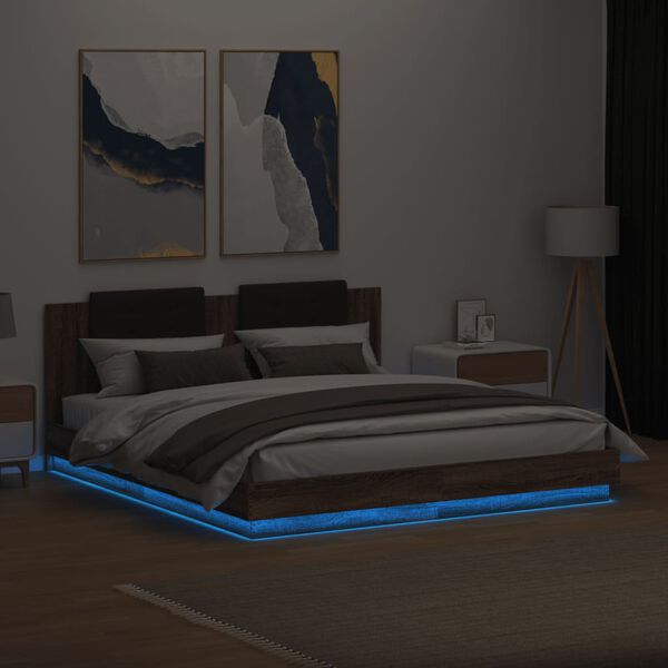 vidaXL Bed Frame with LED without Mattress Brown Oak 200x200 cm