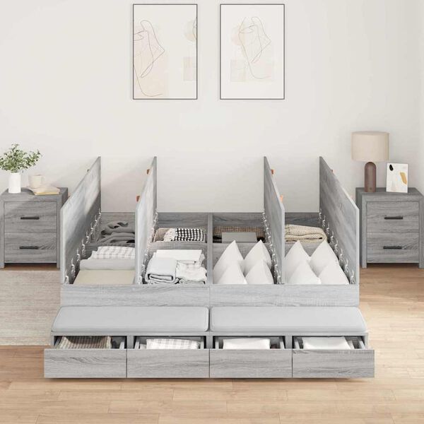 vidaXL Storage Bed Frame Grey Sonoma 150 cm Engineered Wood