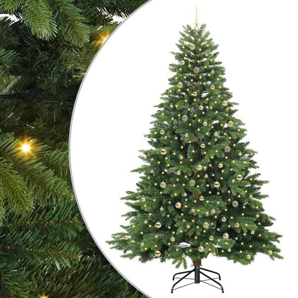 vidaXL Artificial Christmas Tree with 300 LEDs Green 240 cm PE and PVC