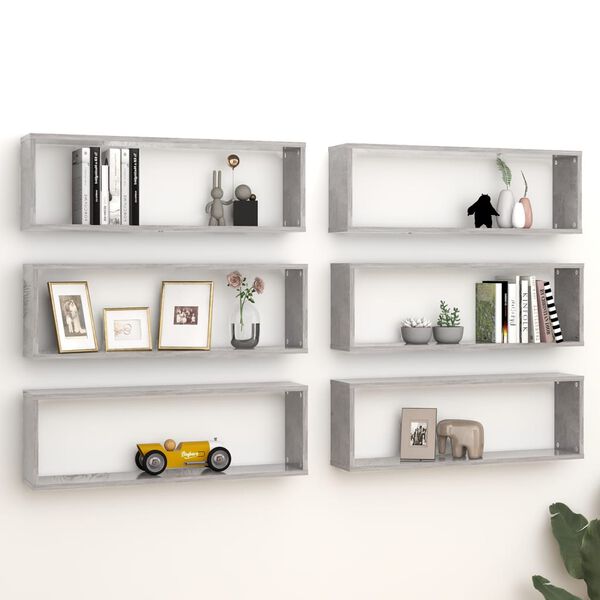 vidaXL Wall Cube Shelf 6 pcs Concrete Grey 80x15x26.5 cm Engineered Wood
