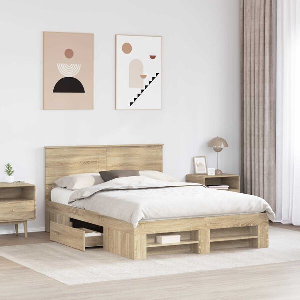 vidaXL Bed Frame Sonoma Oak 140 x 200 cm Engineered Wood