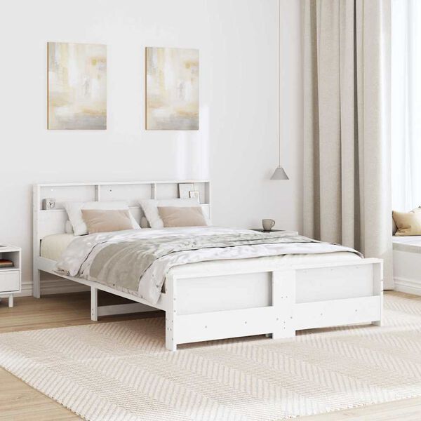 vidaXL Bed Frame with Headboard White 140 x 200 cm Engineered Wood