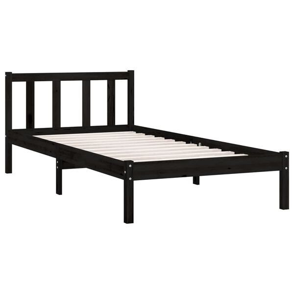 vidaXL Bed Frame without Mattress Black Solid Wood Small Single