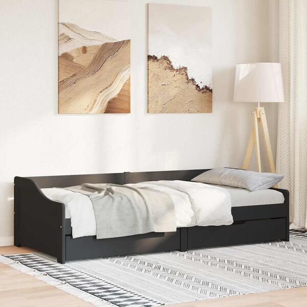 vidaXL Day Bed with 2 Drawers without Mattress IRUN Black 90x200 cm