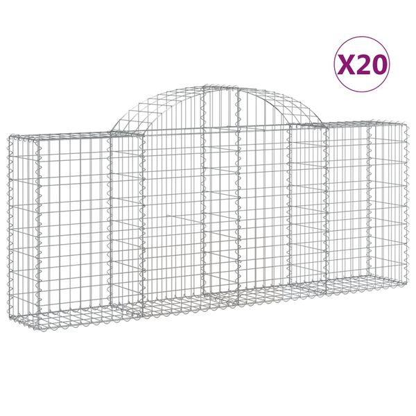 vidaXL Arched Gabion Baskets 20 pcs 200x30x80/100 cm Galvanised Iron