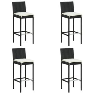 vidaXL Garden Bar Stools with Cushions 4 pcs Black Poly Rattan